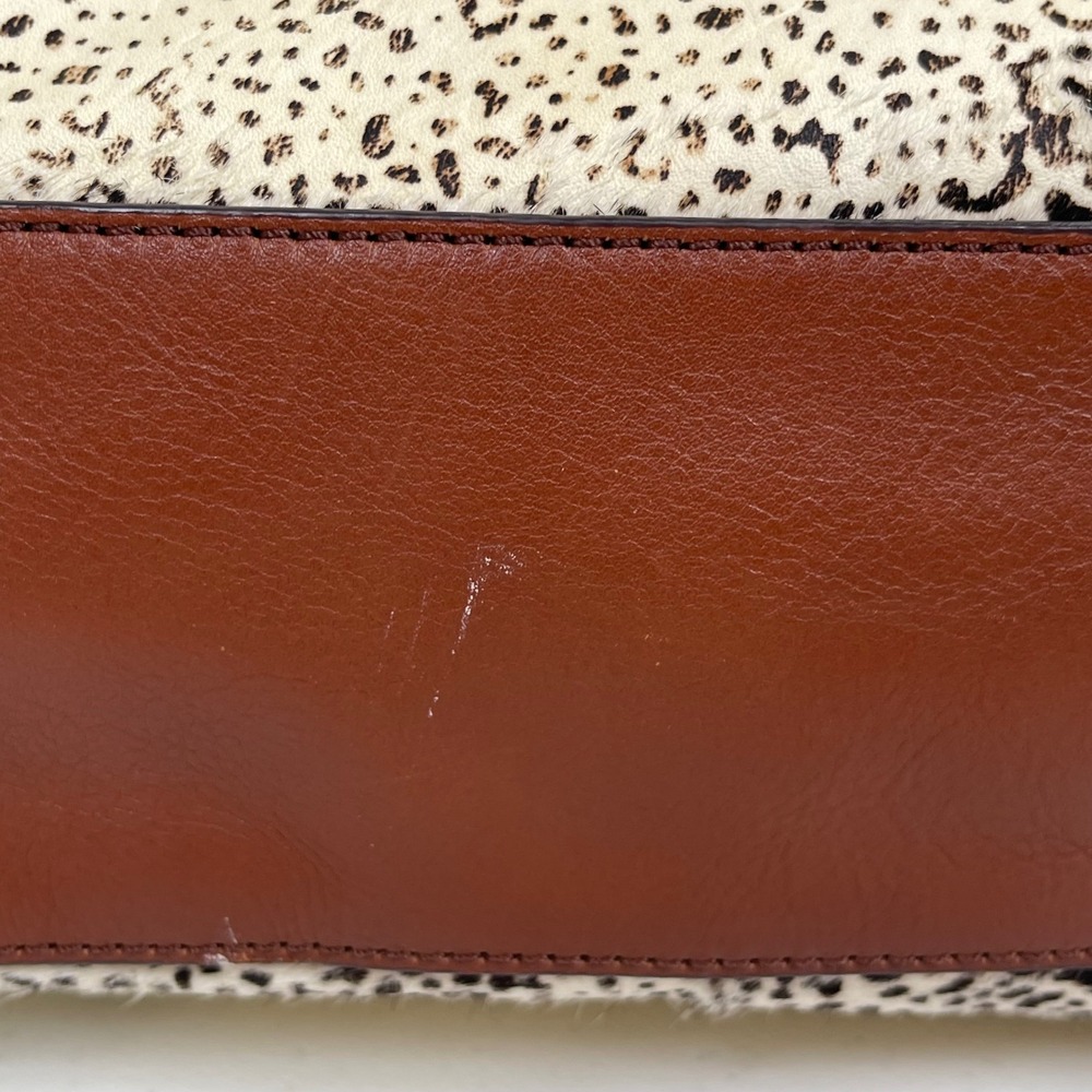 Fossil Memoir Satchel Leather Calf Hair Purse White Bone Spot Animal Print Boho‎ - Picture 6 of 15